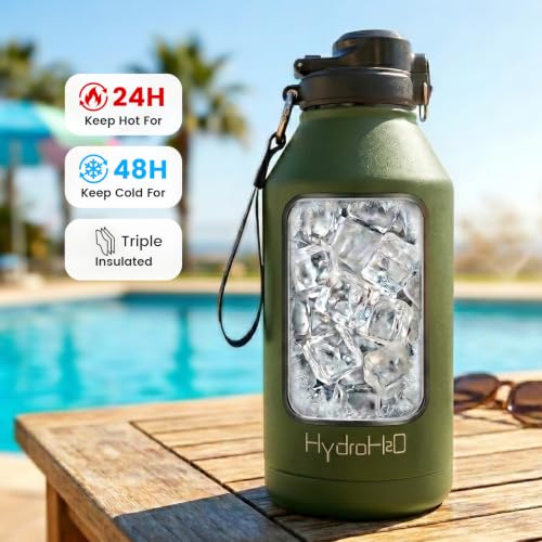 Image of 64 oz Insulated Water Bottle with 2‑in‑1 Pop‑Up Straw & Spout Lid