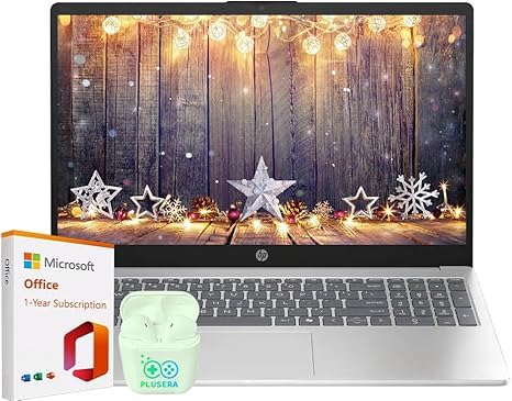 HP 15.6" Laptop with Microsoft Office 365 Included, Intel 4-Core Processor, 1.1TB Storage (1TB OneDrive and 128GB SSD), Windows 11, PLUSERA Earphones, Black (32GB RAM)