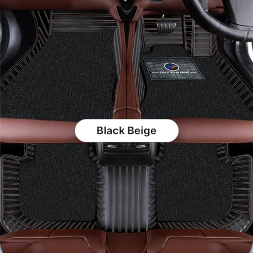 Image of Autofurnish Premium 9D Car Mat Full Set for Hyundai Creta 2015-19 || Luxury Leather Dual-Stitch Full Set 9D Car Floor Mat || 100% Waterproof || Color : Black Beige
