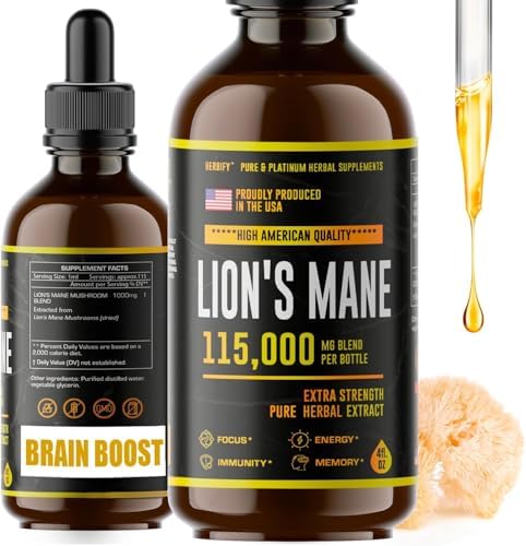 Lions Mane Supplement - Daily Mushroom Supplement for Memory, Focus & Clarity - Brain Booster - Lions Mane Tincture for Natural Immune Support - Vegan, Organic - 4 Fl oz