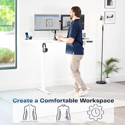 Image of VIVO Electric 63 x 32 in Standing Desk, Memory Height Adjustment, 1B Series, Holds 220 lbs, White Top White Frame, DESK-KIT-1W1W