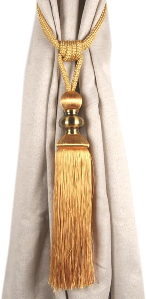 Set of 2 Decorative Curtain Tiebacks Rope Home Tassels Curtain Tiebacks Simple Curtain Buckle Drapery Holdbacks (Golden)