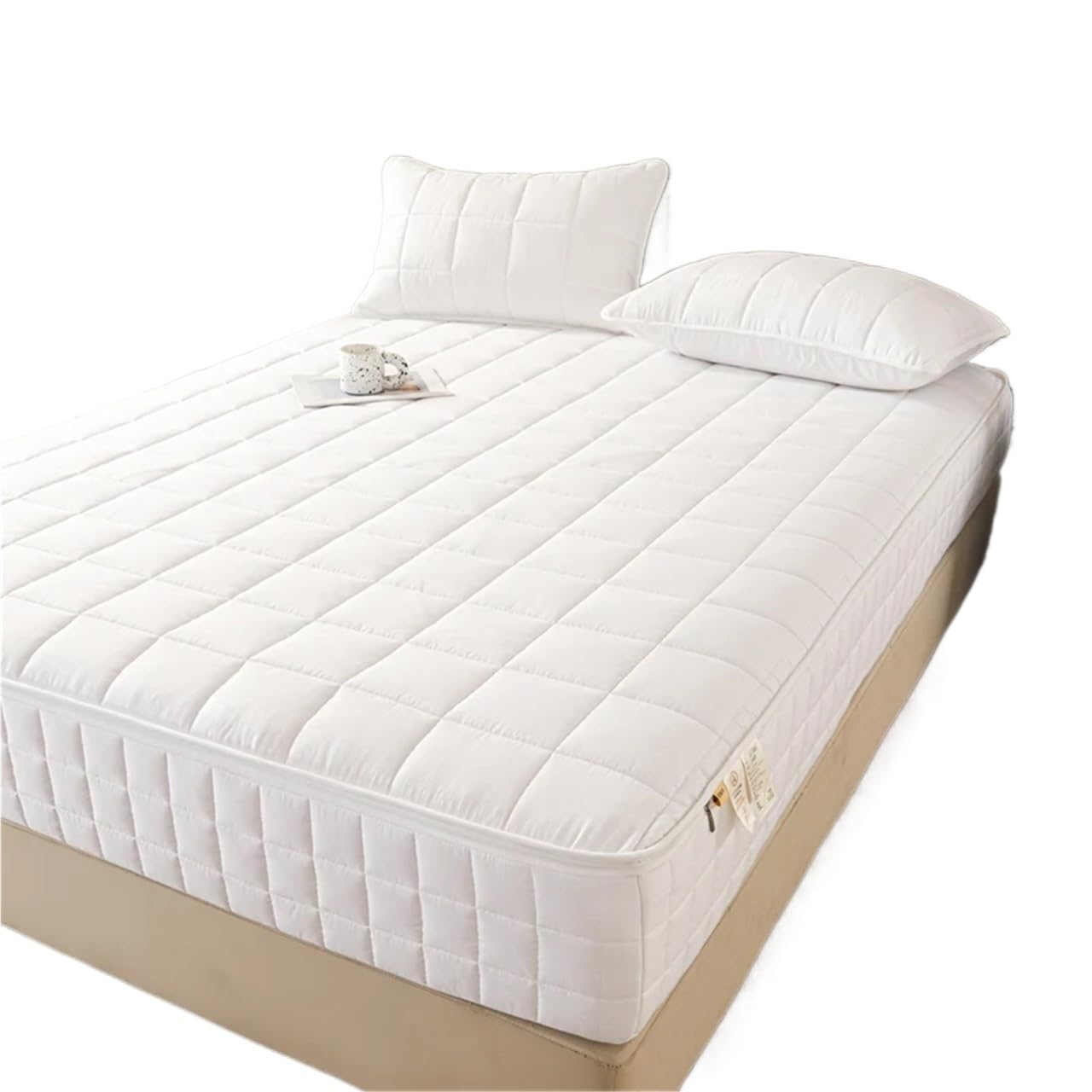 Funda de colchón de 6 Lados, Completa, Gruesa, Ajustable, con Cremallera, Acolchada, sin Funda de Almohada (Blanco, 90x200x20cm)