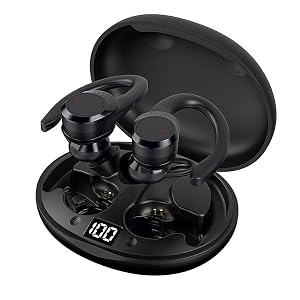 Wireless Earbuds with Earhooks Headphones Bluetooth 5 2 in-Ear Earphones with LED Display Noise Cancelling Earbud IPX6 Waterproof