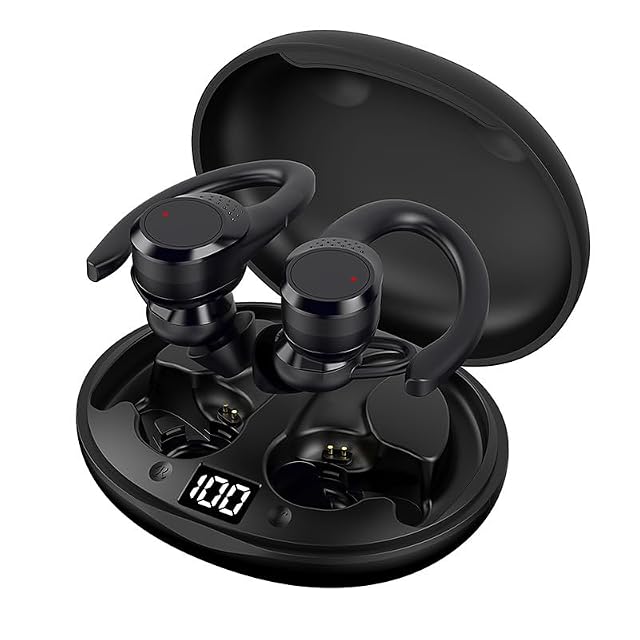 Wireless Earbuds with Earhooks Headphones Bluetooth 5 2 in-Ear Earphones with LED Display Noise Cancelling Earbud IPX6 Waterproof