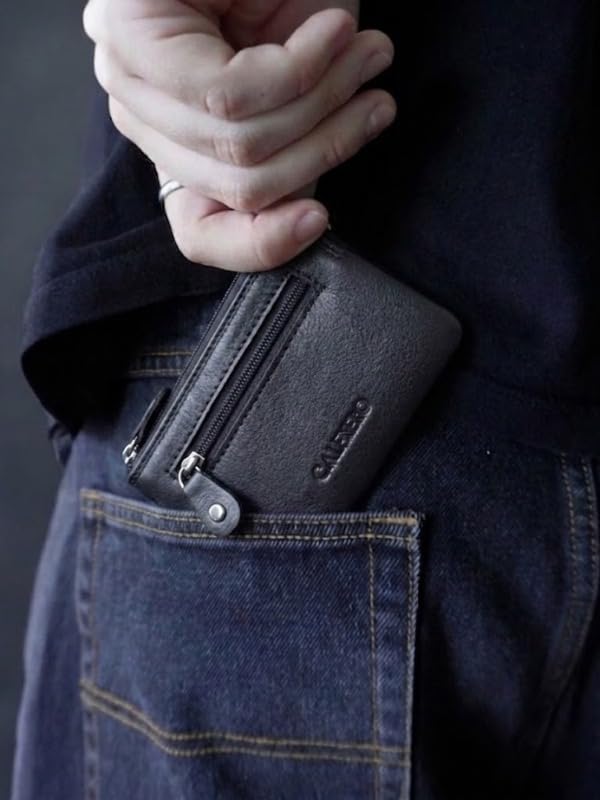 Image of CALFNERO Genuine Leather Key Case & Coin Pouch for Men & Women | Dual Zipper Key Holder with Built in Key Rings | Compact Coin Wallet & Everyday Carry Organizer