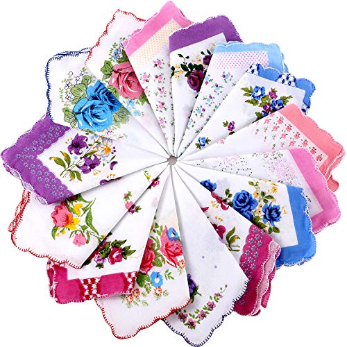 15 Pieces Ladies Hankies Women Floral Handkerchiefs Vintage Cotton Handkerchiefs