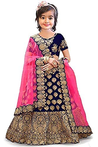 priyans fashion Girls Taffeta Satin Semi Stitched Heavy Work Lehenga Choli Indian Etheric wear for Girls (3-12) years
