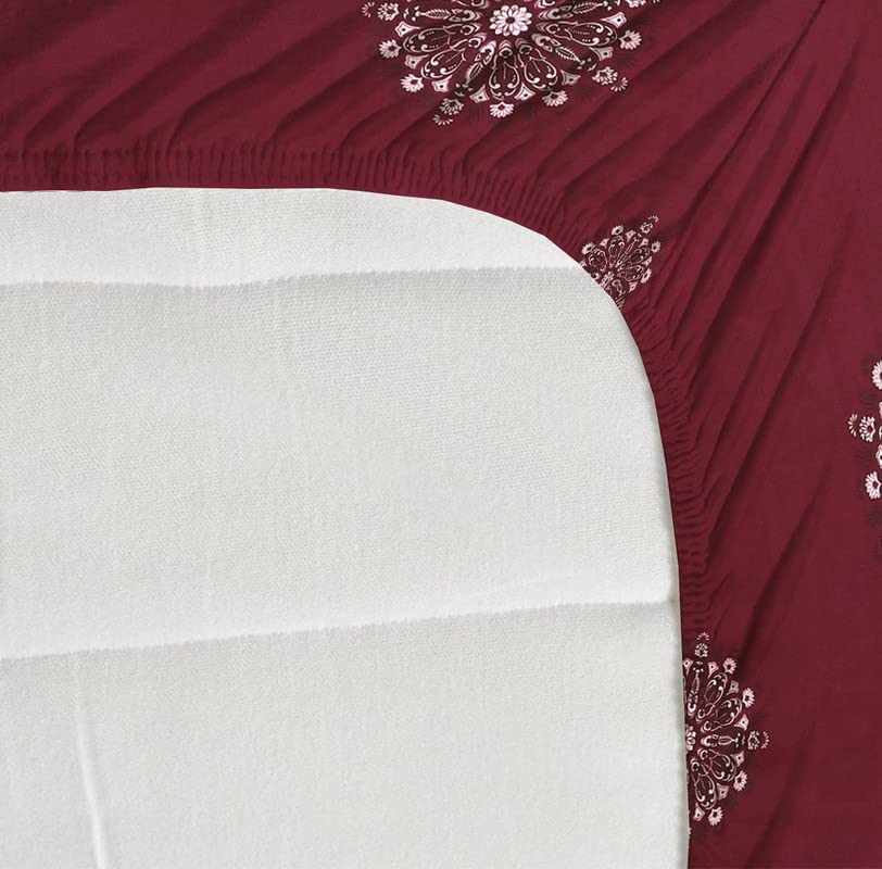 Image of NHD HOME Premium Cotton Elastic Fitted Bedsheets with 2 King Size Pillow Covers | Double Bed with All Around Elastic 180 TC Supersoft |Size-72 King Sizex78+10 inches | Floral, Maroon