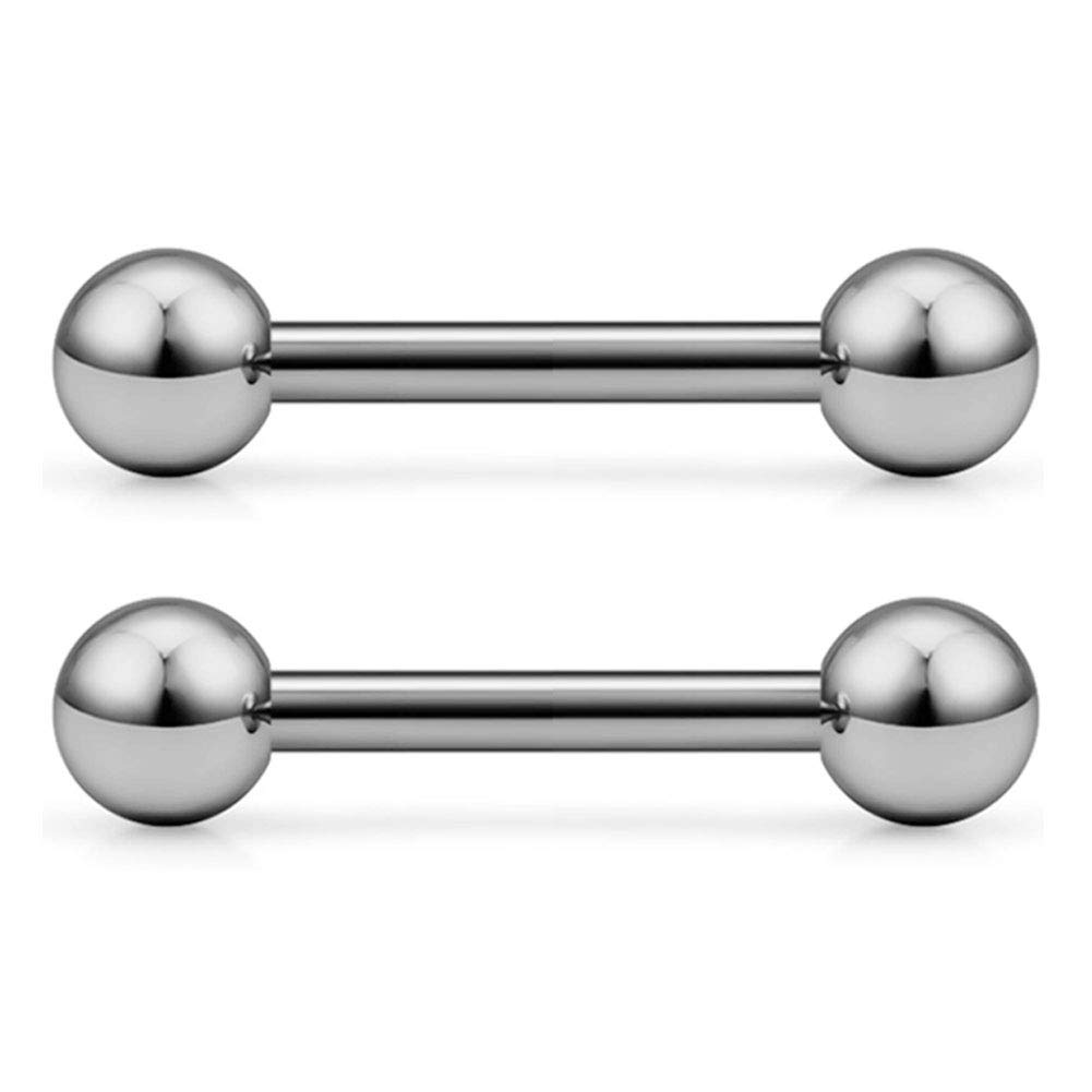 CIZME1 par de barras de lengüeta de titanio sólido G23 Anillo de pezón 16G 12/14/16mm Barbell Piercing roscado externamente