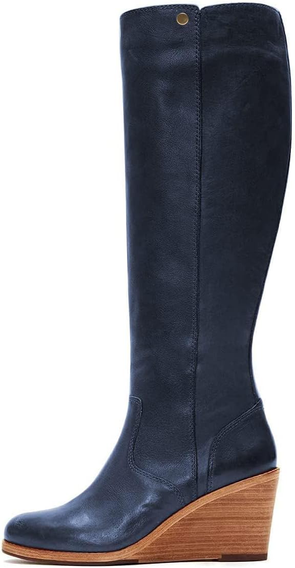 FSJ Women Comfy Buckle Zipper Wedge Heels Closed Point Toe Fancy Pull On Office Fashion Winter Boots Size 4-15 US