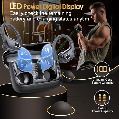 3 Sets Wireless Earbuds Sport, Bluetooth 5.4 Over Ear Buds Stereo Deep Bass Over Ear Bud with Earhooks, 75H Wireless Earphones with Mic, IPX7 Waterproof Earphone for Sports Black+Rose Gold+Blue - image 2
