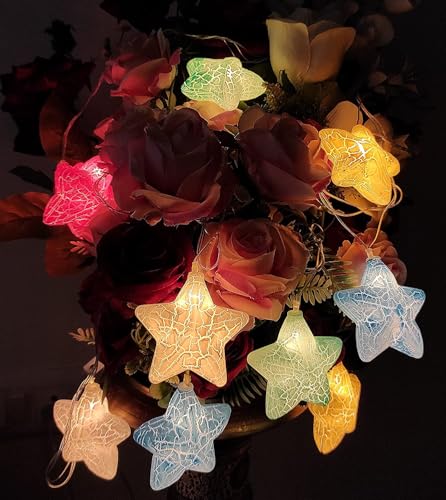 Image of Xenith 14 LED Crackle Star Shape Pastel Fairy String Lights for Baby Kids Room Diwali Christmas Festival Birthday Wedding Party Indoor Outdoor Garden Decoration (Multicolor, 3.5 Meter)