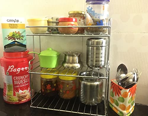 CR18 COLLECTION Stainless Steel Spice 3-Tier Trolley Container Organizer Basket for Boxes Utensils Dishes Plates for Home Multipurpose Kitchen Storage Holder Stand Rack Utensil Rack (Steel)