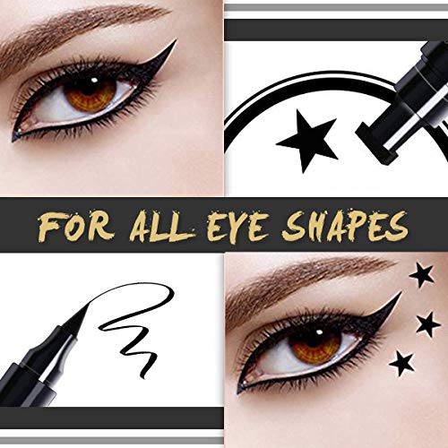 4 In 1 Flowers Hearts Moon Stars Shapes Face Stamps Eyeliner Pen Set, Face Tattoo Makeup Stamp Liquid Eyeliner Black Wing Winged Cat Eye Freckle Stamp Eyeliner Pencil Pen Waterproof Long Lasting #TOP4