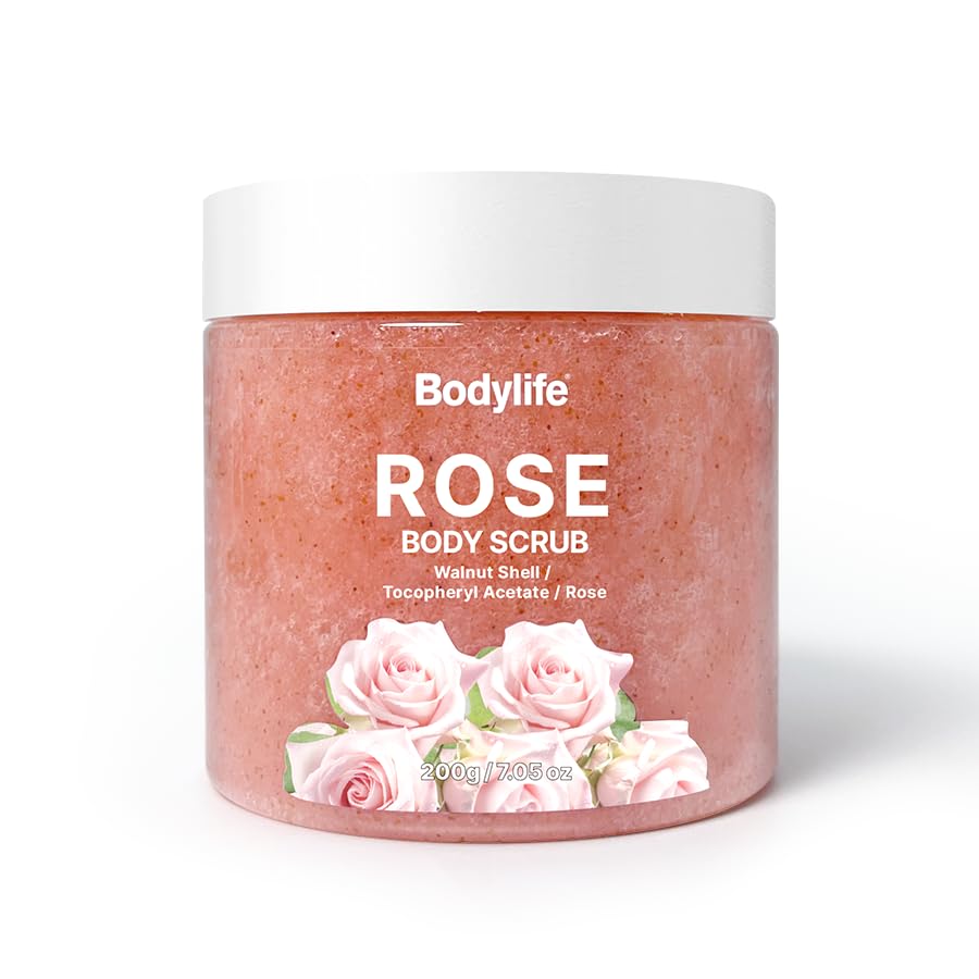 Rose Body Scrub Exfoliating Sugar Scrub for Body Moisturizing Body Polish Removes Dead Skin Smooth Soft Skin Hydrating Shower Bath Body Exfoliator 10.58 oz