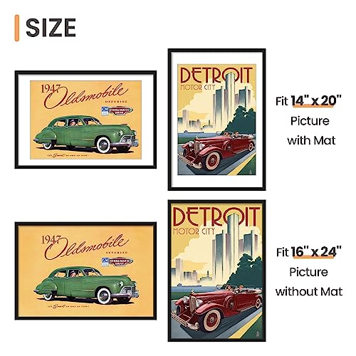 Image of upsimples 16x24 Picture Frame, Display Pictures 14x20 with Mat or 16 x 24 Without, Wall Hanging Poster Frames, Black, 1 Pack