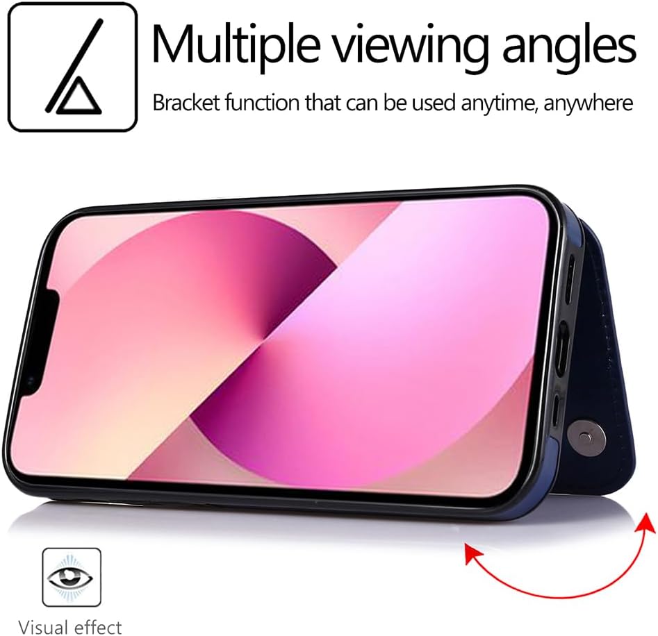 uCOLOR Flip Leather Wallet Case Card Holder Compatible with iPhone 13 6.1 iPhone 14 6.1 Women and Girls with Card Holder Kickstand (Navy Flowers) - Image 6