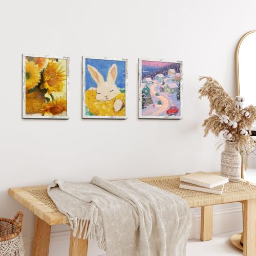 Image of BESCRCL 12x16 Picture Frame for 30 x 40cm Diamond Painting Art, Engineered Wood Frames, Distressed White, 1 Pack