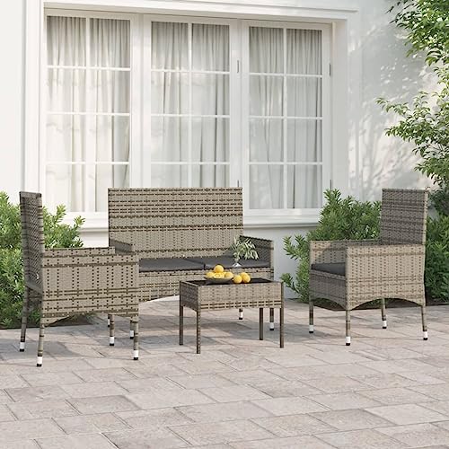 AUVYI 4-TLG. Garten-Lounge-Set mit Kissen Grau Poly Rattan 50x30x35cm Lounge Sessel Outdoor Rückenkissen Sofa Gartenmöbel Liegestuhl Eckbankgruppe Balkonstuhl Couchbar Esszimmergruppe
