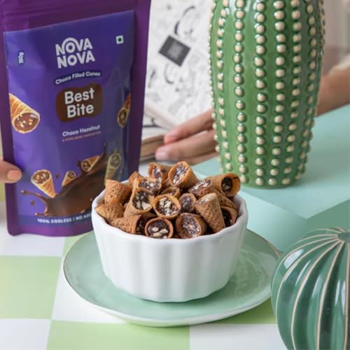 Image of Nova Nova Best Bite Choco Filled Cones | Choco Hazelnut | 100% Eggless | No Added Preservatives (50g)