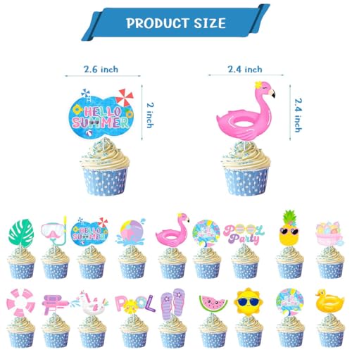 36Pcs Summer Cupcake Toppers,Pool Party Decorations - image 2
