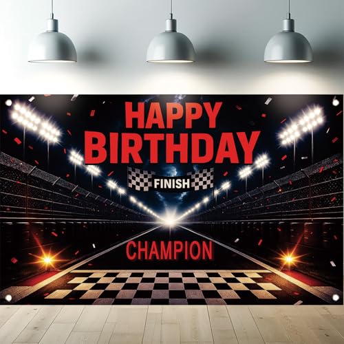 Fondo fotográfico cumpleaños pista de carreras 71x43 pulg miniatura 1