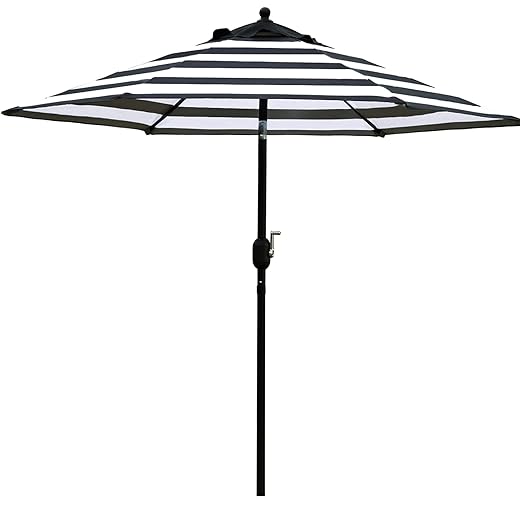 Sunnyglade 7.5' Patio Umbrella Outdoor Table Market Umbrella with Push Button Tilt/Crank, 6 Ribs (Black and White)