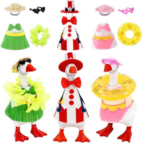 7 Inch Desk Goose Outfits Hawaiian 4th of July and Summer Desk Goose Costumes Accessories Summer Holiday Decor for Desktop Goose Statues Office and Home Table