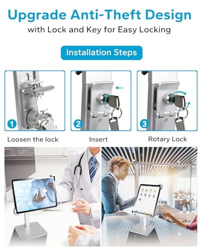 Image of Anti-Theft POS Tablet Kiosk Stand with Lock, Commercial Grade Aluminum Arm | 180 Customer-Facing Flip, Retail Desk Security Display Holder Fits 9-14 inch iPad Pro Air, Galaxy Tab & Enterprise Tablet