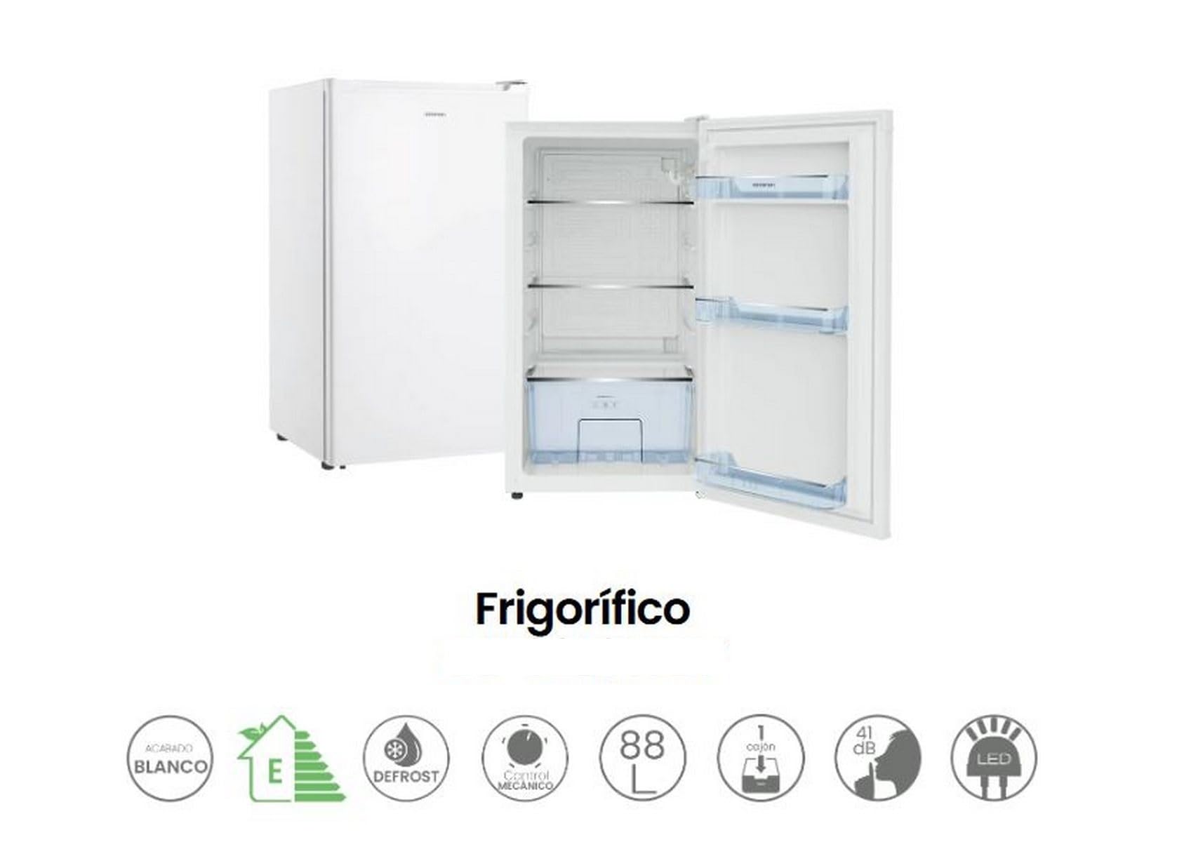 INFINITON FG-A85B - Frigorifico una puerta | Color Blanco | Alto 85cm | Capacidad 92 Litros | Temperatura regulable | Luz LED | Clase A+/F - 5