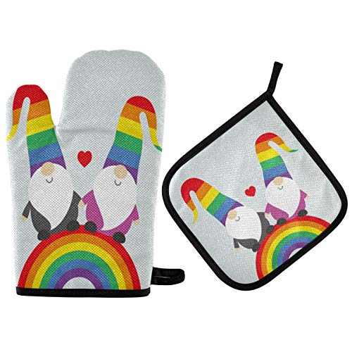 Valentines Gnomes Rainbow Oven Mitts And Pot Holders Sets Lgbt Pride Heat Resistant Hot Pads Cooking Gloves Handling Kitchen Cookware Bakeware Bbq #TOP26