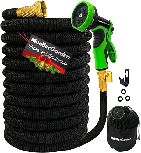 Mueller ArmorFlow Heavy Duty Expandable Garden Hose 50 Ft, Lightweight, Drinking Water Safe, 3/4" Solid Brass Fittings, Automatically Expands and Self-Drains, Kink and Tangle Resistant