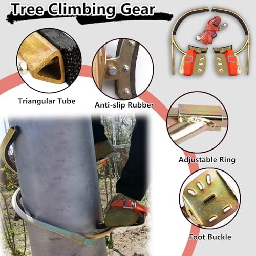 Adjustable Anti-Slip Climbing Spikes for High-Altitude Work, Electric System Maintenance, Climber Shoes with Foot Strap & Harness Set (Size 7-14"/18-35cm)