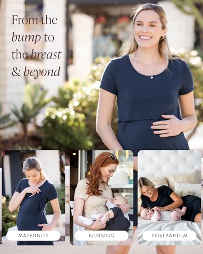 Image of Kindred Bravely Eleanora Ultra Soft Maternity Nursing Dress | Short Sleeve Breastfeeding Dress with Pockets