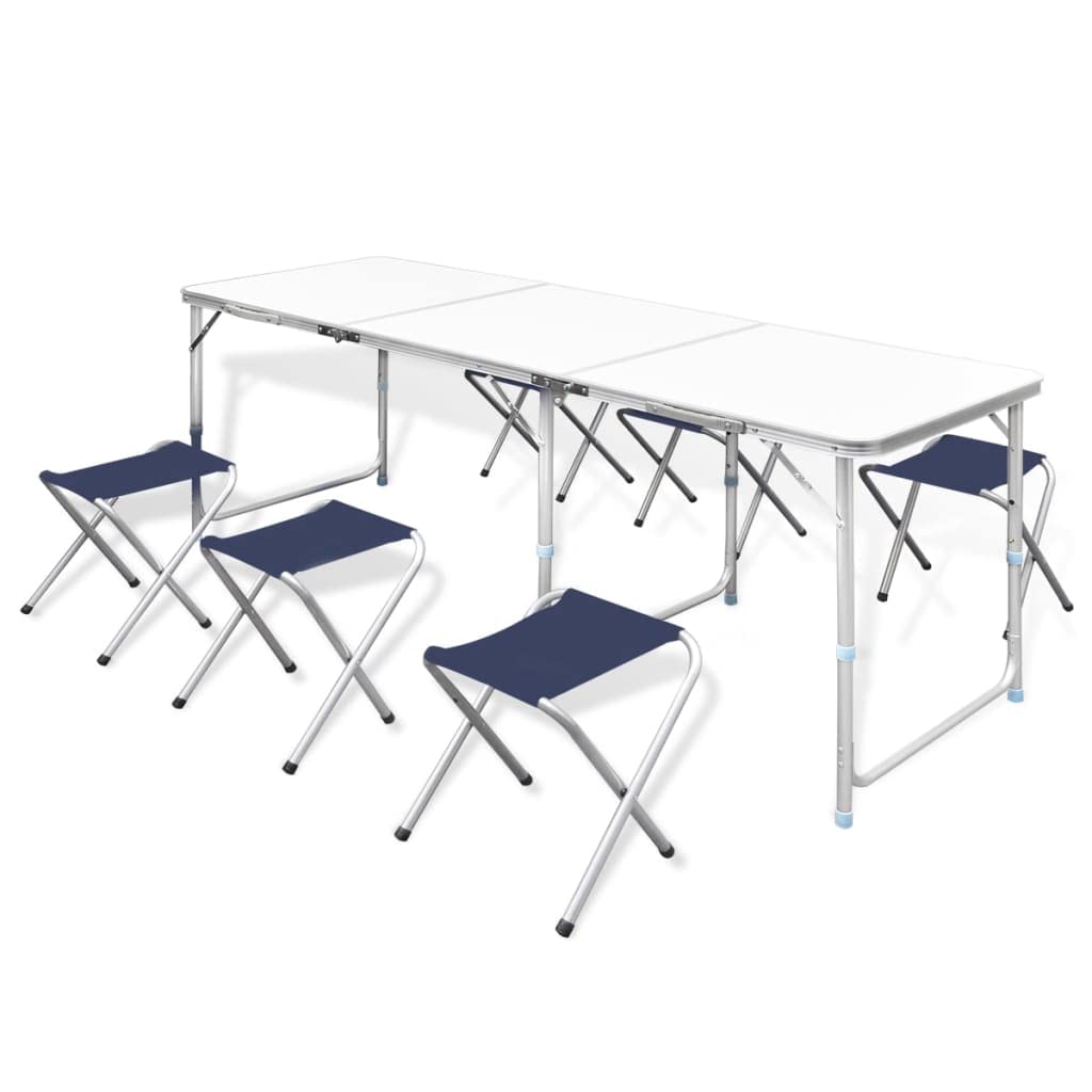 vidaXL Campingtisch 6 Falthocker 180x60cm Koffertisch Gartentisch Campingmöbel