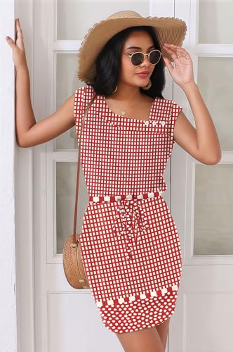 Image of Beach Dress for Women 2026 Summer Vacation Boho Floral Casual Drawstring Waist Dresses with Pockets