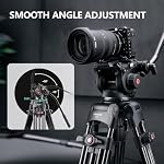 RAUBAY 70.8" Trépied vidéo professionnel avec tête de fluide, QR Plaque pour DSLR Caméscope, Max Chargement 17.6lbs, Jambe en aluminium avec épandeur à mi-niveau en métal DV-1 PRO