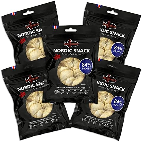 Freeze Dried Cod Bites Seafood Snacks - Chips made from Wild Caught Icelandic Cod Fish - Healthy Snack, Rich in Omega 3 Fatty Acids, Protein Packed Fish Jerky, Keto Friendly Dry Fish - 35g Resealable Bag of Freeze Dried Food- 5 Pack
