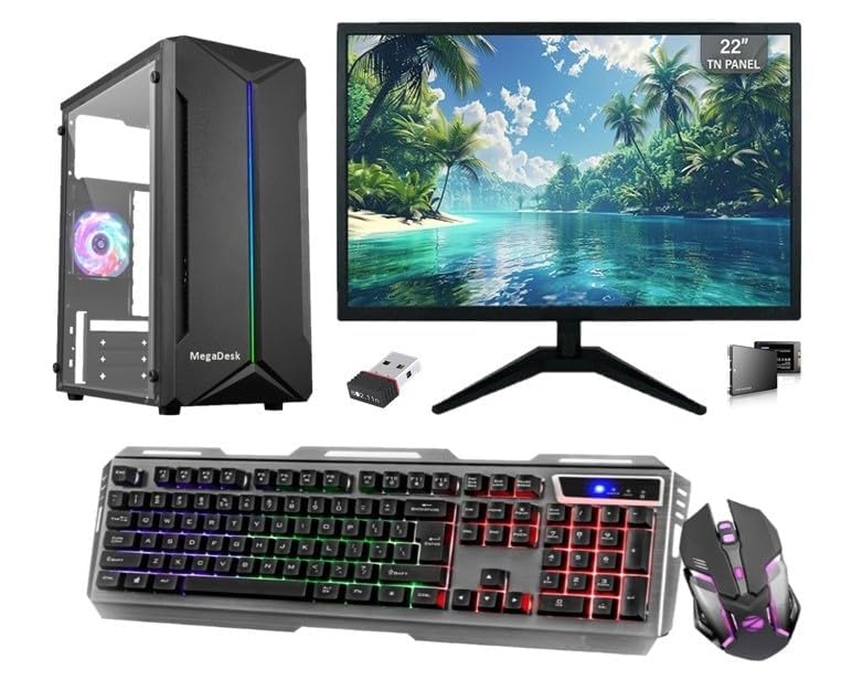 All-in-One Desktop Computer Set, i5 4th Gen, 8 GB RAM, 128GB SSD, 22" HD LED Monitor, RGB Keyboard & Mouse, WiFi, Windows 10, MS Office (8-128GB)