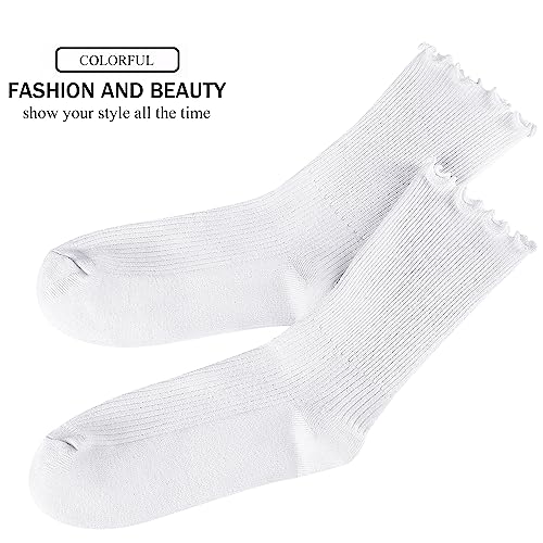 Image of UTTPLL Womens Cotton Crew Socks Ruffle Turn-Cuff Fashion Princess Lettuce Ankle Socks Athletic Thin Gift Dress Socks