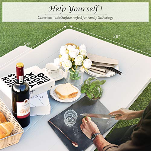 Giantex Picnic Table Bench Set Outdoor Camping All Weather Metal Base Wood-Like Texture Backyard Poolside Dining Party Garden Patio Lawn Deck Large Camping Picnic Tables For Adult (White) #TOP6