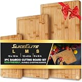 SliceElite Bamboo Cutting Board Set of 3 Wooden Cutting Boards for Kitchen with Juice Grooves Side Handles Bamboo Chopping Boards for Meat Vegetables Fruit Bread Charcuterie Meal Prep Serving Tray Set