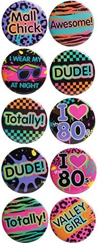Awesome 80's Party Buttons Accessory, Multicolor, 10 Pcs