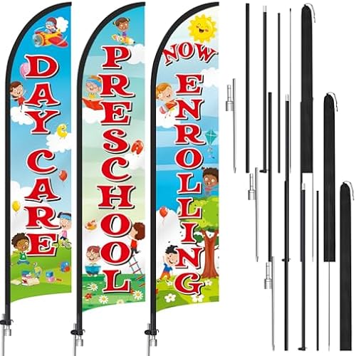 Croblissful 3 Pack Now Enrolling Preschool Daycare Flag 12ft x 2.5ft