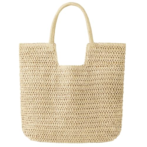 Image of Straw Beach Bags for Women - Woven Tote Bag Large Shoulder Handbags Summer Boho Straw Purse for Vacation
