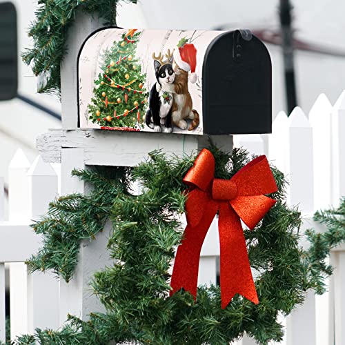 Image of Texupday Merry Christmas Cute Cat Kitten Decoration Mailbox Cover with Magnetic Strip Winter Mailbox Wraps Post Letter Box Cover Standard Size 21 inch X 18 inch Garden Outdoor Yard Decor