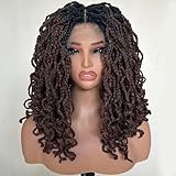 YOKABOOM Ombre Brown 4x4 Lace Wig Box Braided Wigs for Black Women 14 inch Glueless Closure Braided wigs with Baby Hair Twist Box Braids Bob Wig Double Lace