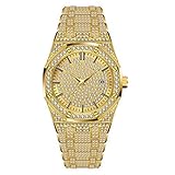 TAEONY Herren Golduhr Diamantuhr Mit Edelstahlarmband, Herren Wasserdicht Lässig, Geeignet Für Junge Männer, Jungen, Geschäftsleute, Etc.