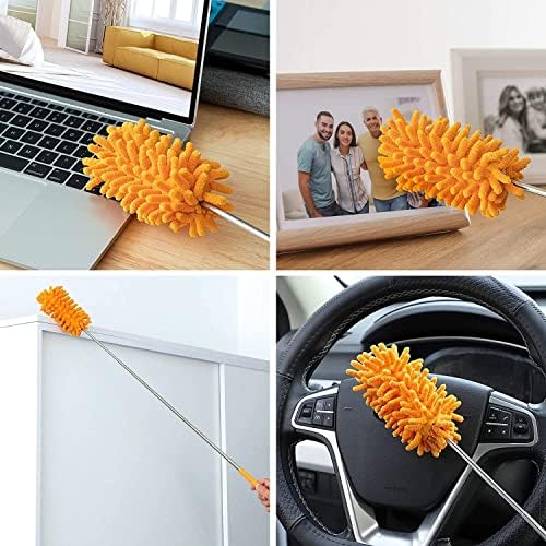 Extendable Microfibre Dusters Set of 3 Cleaning Feather Duster Washable Duster Brush Head Extending Pole Microfiber Duster Telescopic Long Handles Fluffy Rotating Dusting Cleaner Home Office Brush